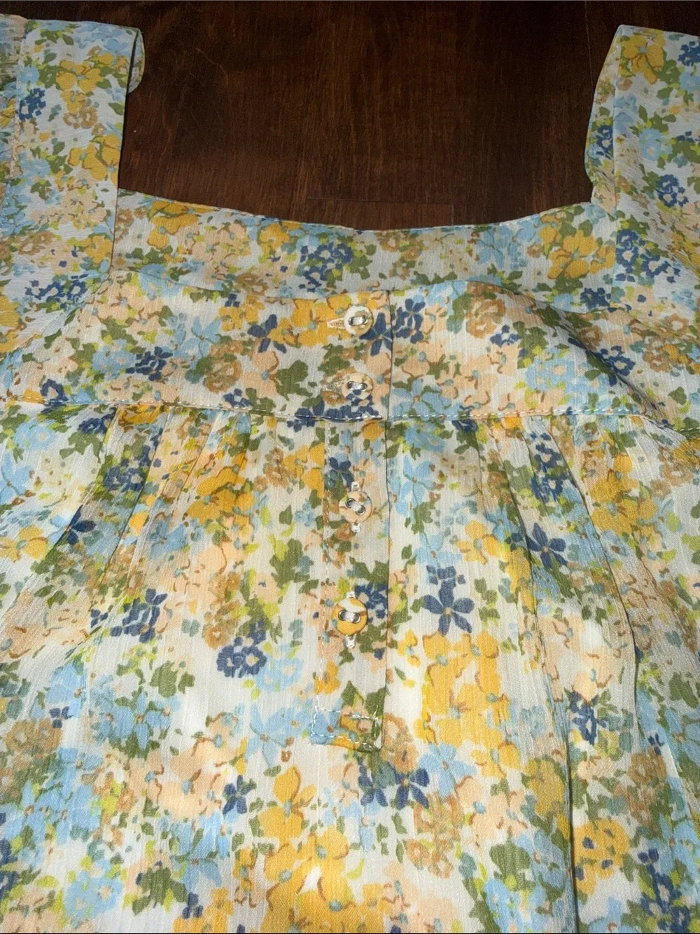 LC Lauren Conrad Yellow & Blue Floral Square-Neck Blouse - Picture 3 of 4